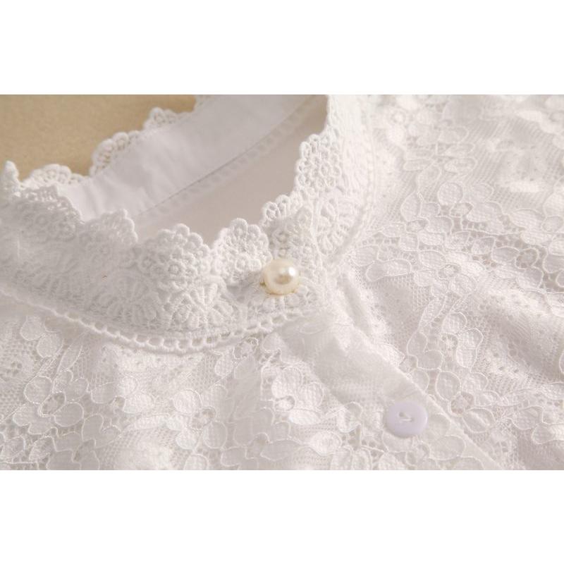 つけ襟 付け襟 レディース ブラウス シャツ フェイクカラー レイヤード 重ね着 花柄レース シフォン スタンドカラー アジャスター付き ボタン フェ | plusnao | 16