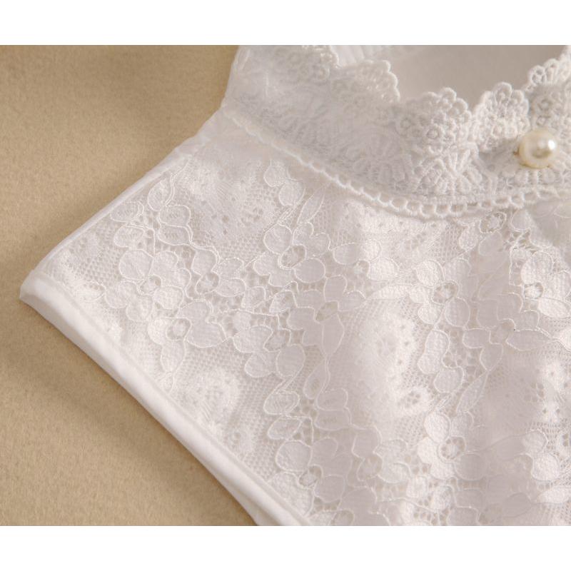 つけ襟 付け襟 レディース ブラウス シャツ フェイクカラー レイヤード 重ね着 花柄レース シフォン スタンドカラー アジャスター付き ボタン フェ | plusnao | 17