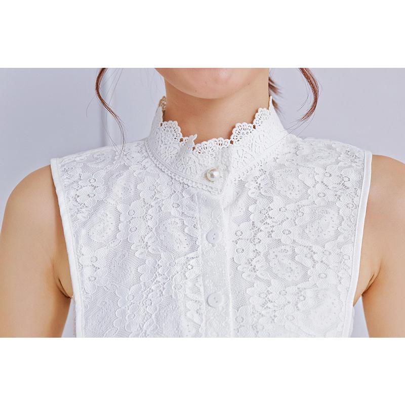 つけ襟 付け襟 レディース ブラウス シャツ フェイクカラー レイヤード 重ね着 花柄レース シフォン スタンドカラー アジャスター付き ボタン フェ | plusnao | 03