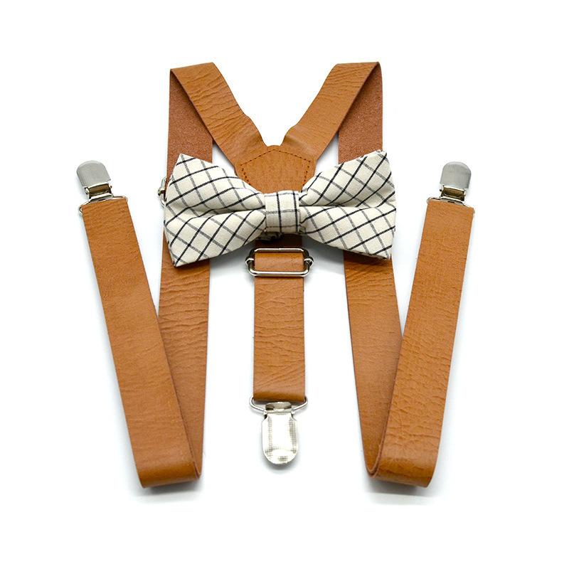 サスペンダー 蝶ネクタイ 2点セット メンズ レディース 男女兼用 フェイクレザー ブラウン チェック カジュアル フォーマル 結婚式 レトロ調 カラ プラスナオ Paypayモール店 通販 Paypayモール