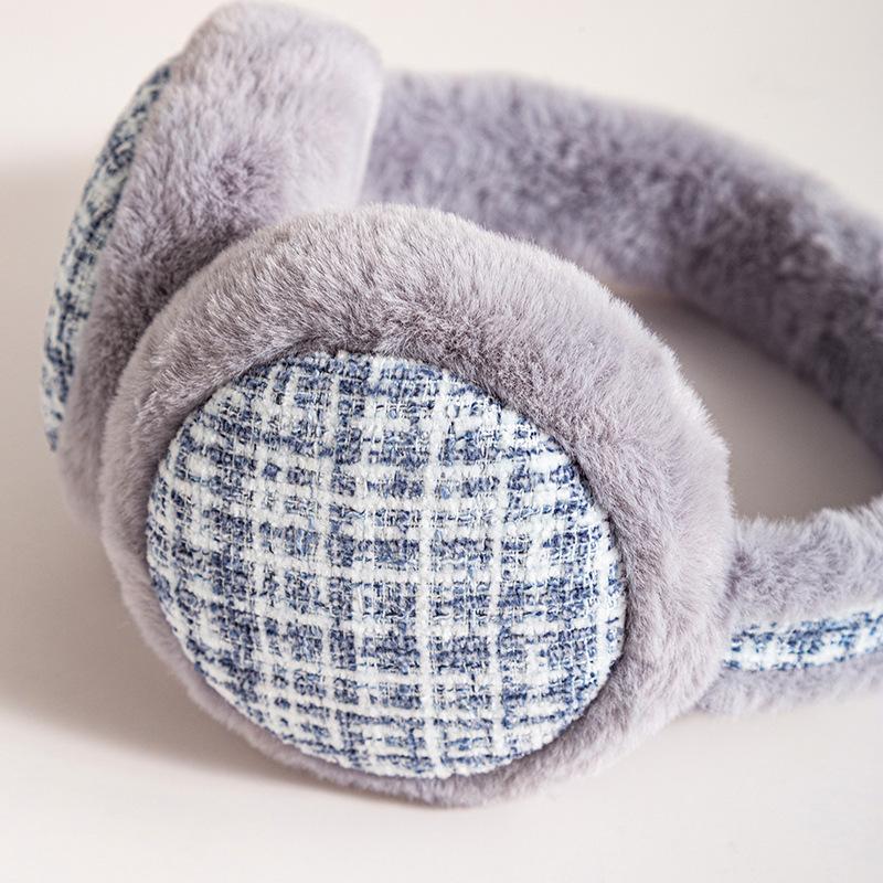 イヤーマフ 耳当て フェイクファー 折りたたみ 折り畳み式 レディース メンズ 女性 男性 学生 オフィス 秋冬 防寒 防風 チェック柄 ツイード風 | plusnao | 04