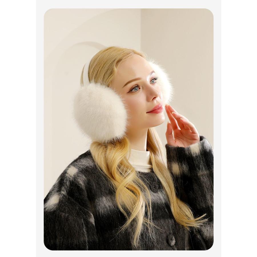 イヤーマフ 耳当て フェイクファー 折りたたみ 折り畳み式 レディース メンズ 女性 男性 学生 秋冬 防寒 防風 かわいい お洒落 ふわふわ コンパ | plusnao | 03