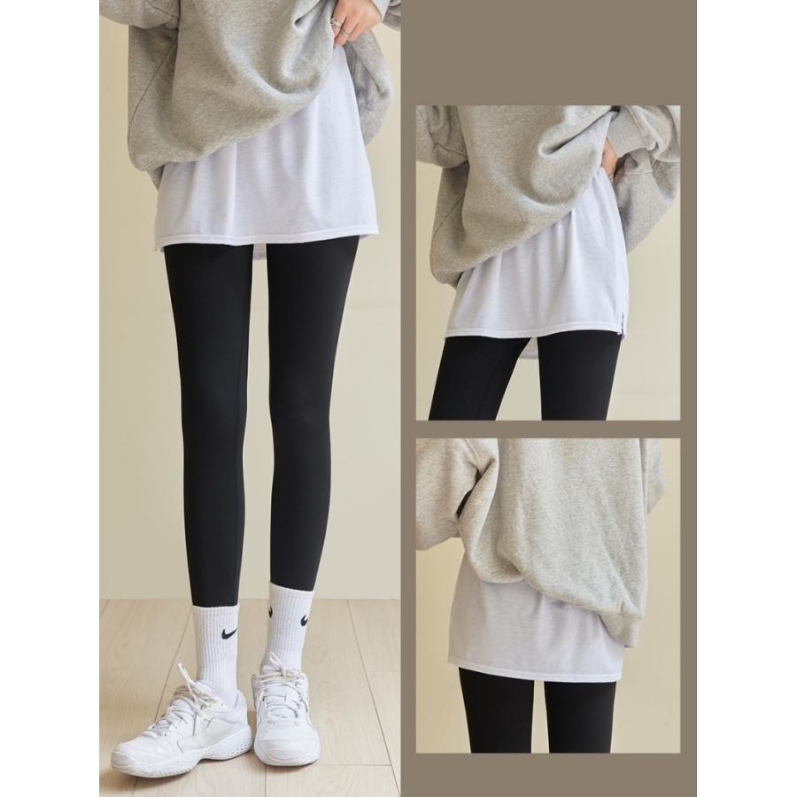 付け裾 レディース フェイクレイヤード レイヤード風 カットソー トップス 裾 スリット Tシャツ 白 黒 シンプル 無地 かわいい おしゃれ 女性 | plusnao | 03