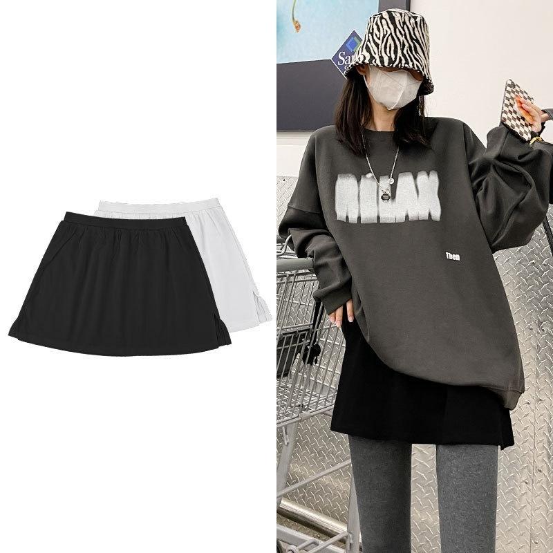 付け裾 レディース フェイクレイヤード レイヤード風 カットソー トップス 裾 スリット Tシャツ 白 黒 シンプル 無地 かわいい おしゃれ 女性 | plusnao | 05