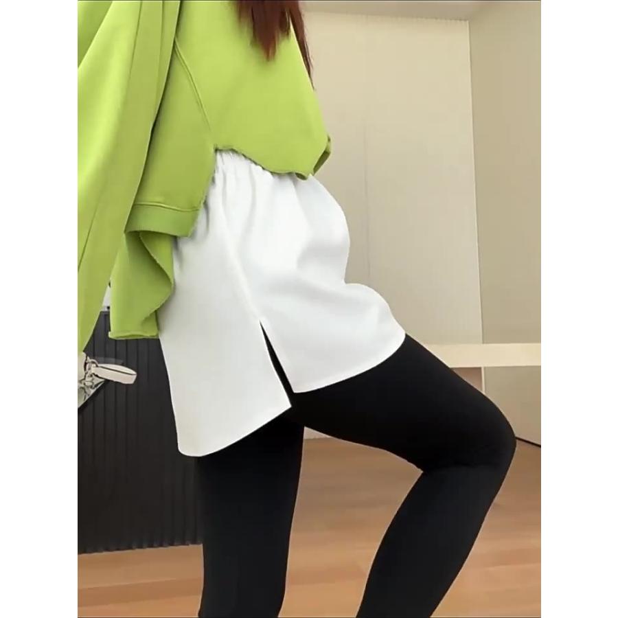 付け裾 レディース フェイクレイヤード レイヤード風 カットソー トップス 裾 スリット Tシャツ 白 黒 シンプル 無地 かわいい おしゃれ 女性 | plusnao | 06