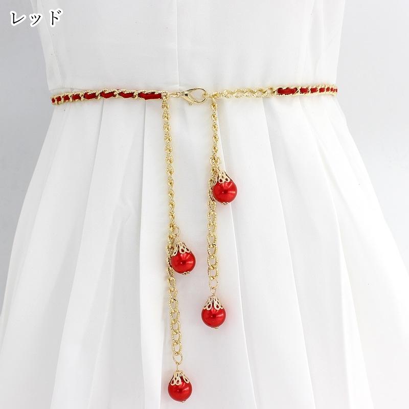 【美品】大粒フェイクパールチェーンベルト 美品】大粒フェイクパールチェーンベルト｜
