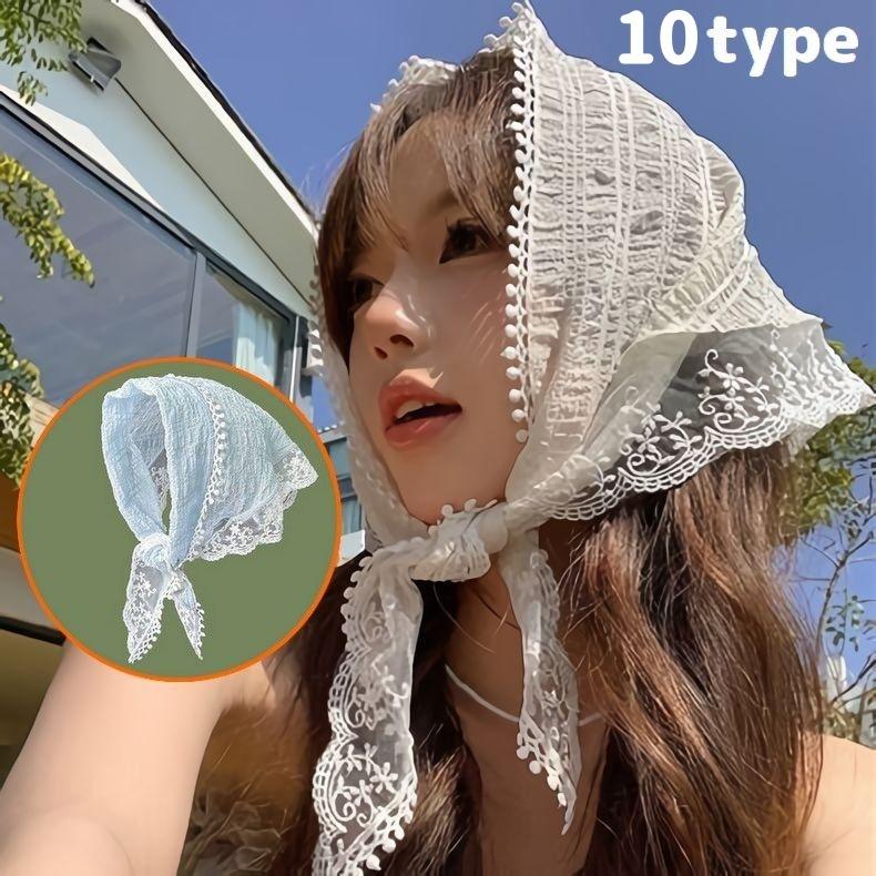 plusnao 三角巾 レディース レース シースルー ヘアアクセサリー 髪