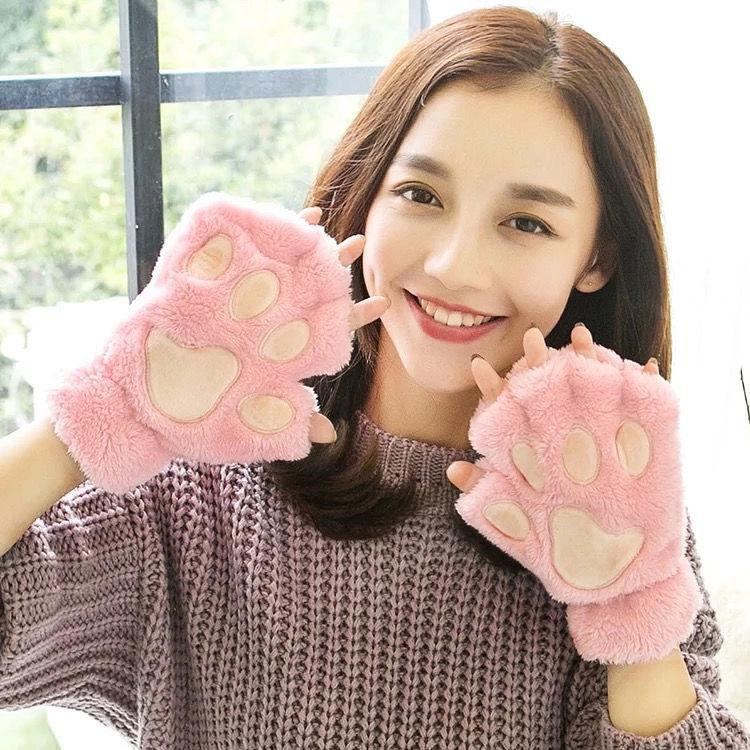 手袋 指なし グローブ レディース フィンガーレス 指切り 肉球 猫の手
