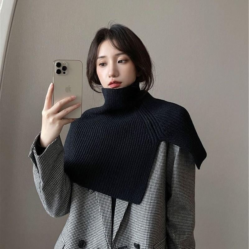 plusnao ネックウォーマー ニットケープ ニットポンチョ ストール