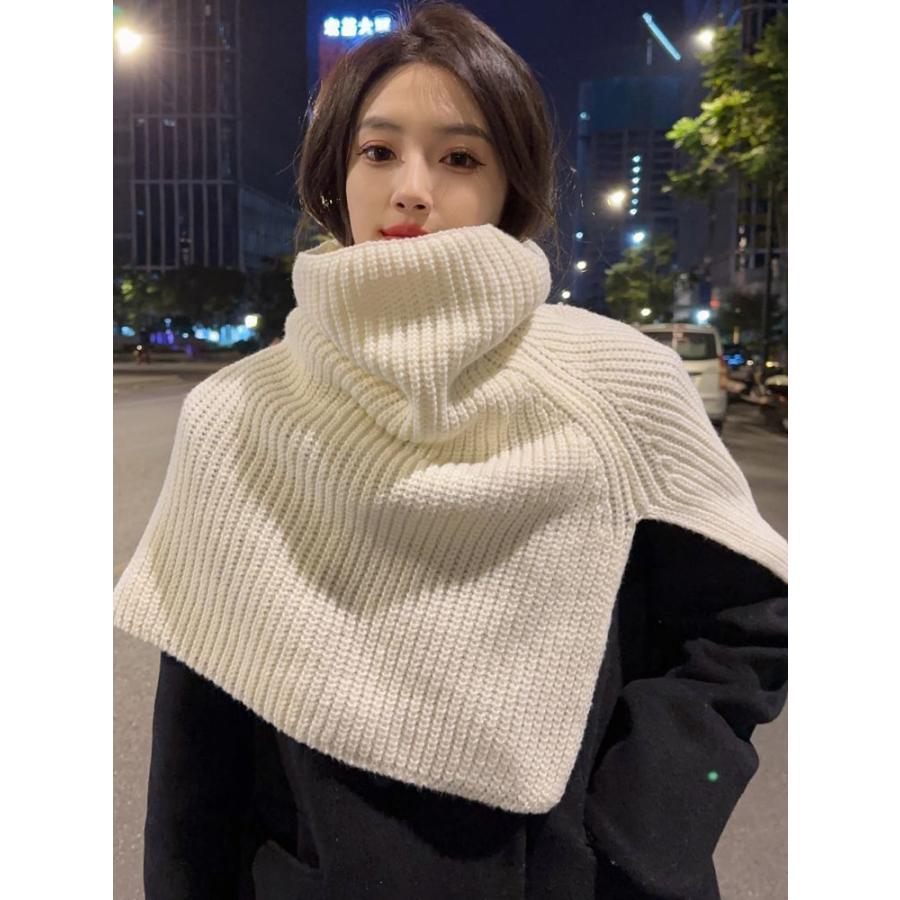plusnao ネックウォーマー ニットケープ ニットポンチョ ストール