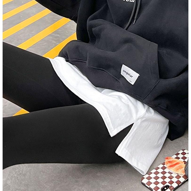 付け裾 つけ裾 レディース フェイクレイヤード 重ね着風 ウエストゴム スリット ダメージ加工 トップス 体型カバー 無地 ソリッドカラー 女性用 婦 | plusnao | 01