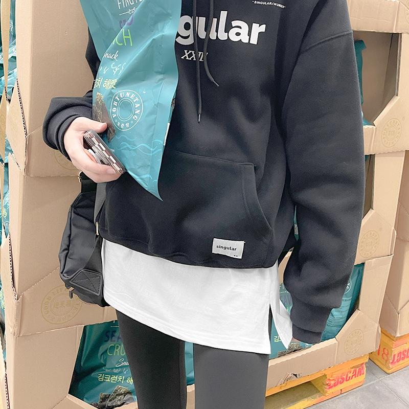 付け裾 つけ裾 レディース フェイクレイヤード 重ね着風 ウエストゴム スリット ダメージ加工 トップス 体型カバー 無地 ソリッドカラー 女性用 婦 | plusnao | 02