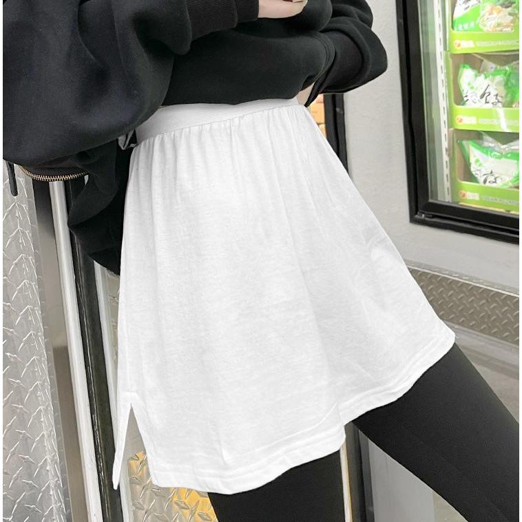 付け裾 つけ裾 レディース フェイクレイヤード 重ね着風 ウエストゴム スリット ダメージ加工 トップス 体型カバー 無地 ソリッドカラー 女性用 婦 | plusnao | 03