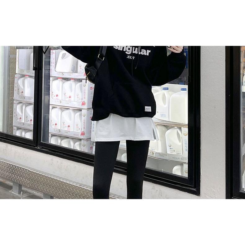 付け裾 つけ裾 レディース フェイクレイヤード 重ね着風 ウエストゴム スリット ダメージ加工 トップス 体型カバー 無地 ソリッドカラー 女性用 婦 | plusnao | 04