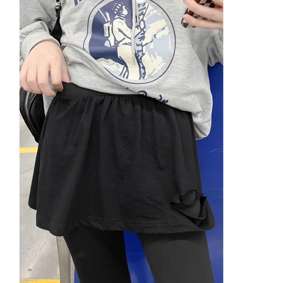 付け裾 つけ裾 レディース フェイクレイヤード 重ね着風 ウエストゴム スリット ダメージ加工 トップス 体型カバー 無地 ソリッドカラー 女性用 婦 | plusnao | 06