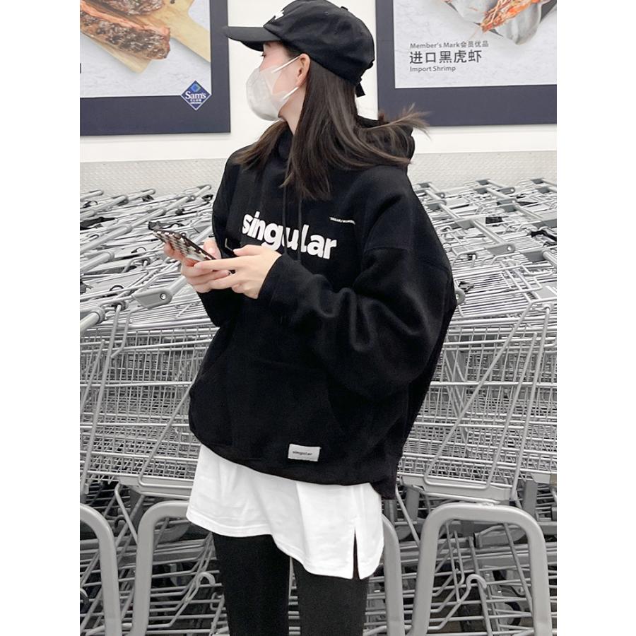 付け裾 つけ裾 レディース フェイクレイヤード 重ね着風 ウエストゴム スリット ダメージ加工 トップス 体型カバー 無地 ソリッドカラー 女性用 婦 | plusnao | 07