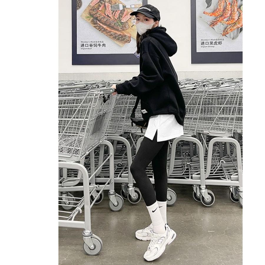 付け裾 つけ裾 レディース フェイクレイヤード 重ね着風 ウエストゴム スリット ダメージ加工 トップス 体型カバー 無地 ソリッドカラー 女性用 婦 | plusnao | 09