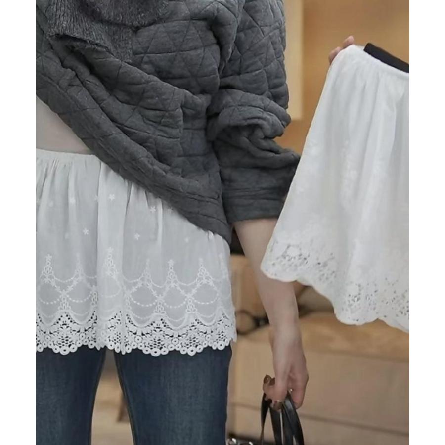 付け裾 つけ裾 レディース 女性 婦人 フェイクレイヤード レイヤード風 重ね着風 ウエストゴム レース 花 フラワー トップス 体型カバー 無地 着 | plusnao | 02