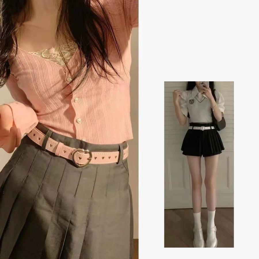 ベルト レディース 女性 ファッション雑貨 バックル ハート フェイクレザー PUレザー ブラック ホワイト ピンク ブラウン シンプル ...