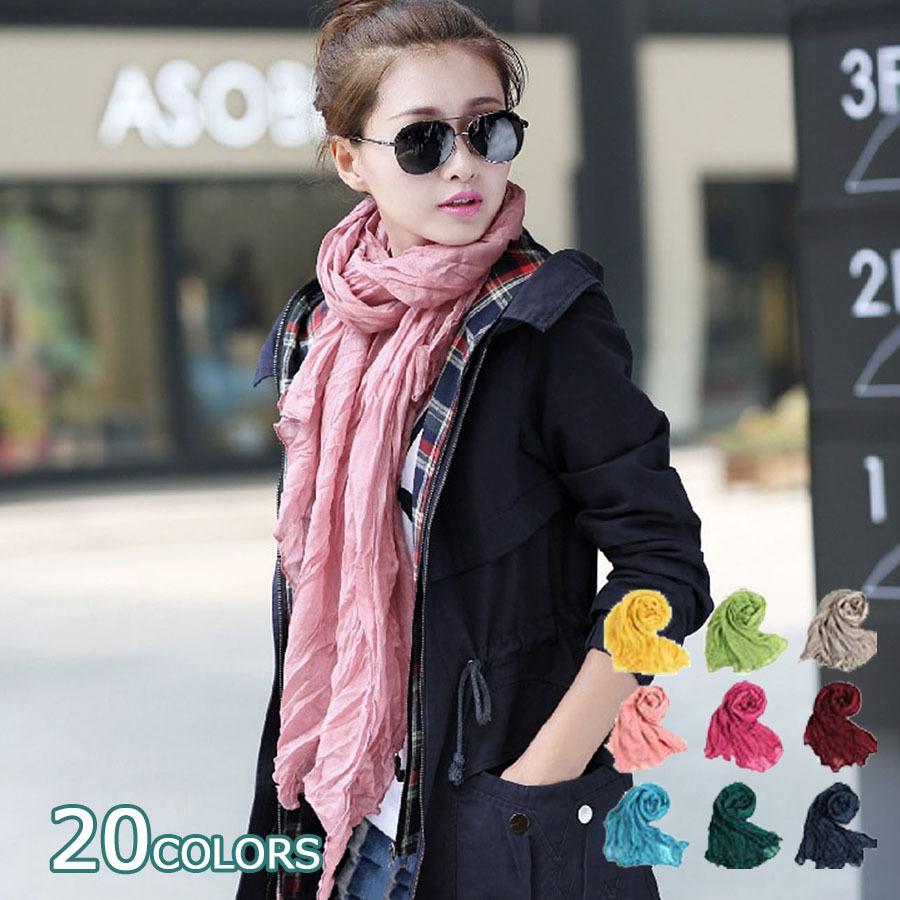 ストール クシュクシュ しわ加工 シンプル 無地 大判 薄手 レディース メンズ 男女兼用 Uv対策 冷房対策 紫外線対策 春夏 カラバリ豊富 色 公式ショップ