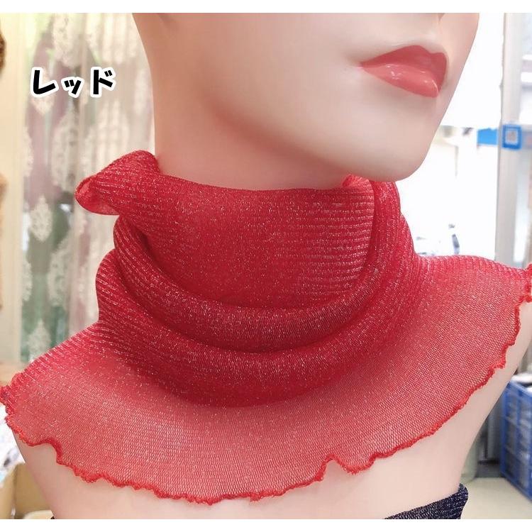 ネックカバー ネックウォーマー スカーフ レディース 女性 婦人 メッシュ メロウフリル 無地 単色 シンプル 薄手 紫外線対策 日焼け対策 冷え対策 | plusnao | 01