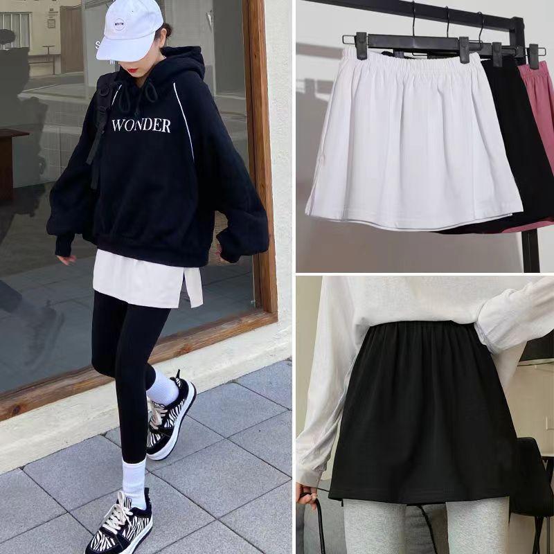 付け裾 つけ裾 レディース フェイクレイヤード 重ね着風 スリット入り ウエストゴム 無地 単色 シンプル 体型カバー トップス レイヤード風 女性用 | plusnao | 01