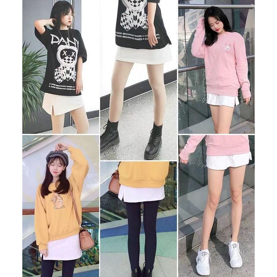 付け裾 つけ裾 レディース フェイクレイヤード 重ね着風 スリット入り ウエストゴム 無地 単色 シンプル 体型カバー トップス レイヤード風 女性用 | plusnao | 04