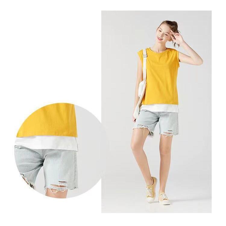 付け裾 つけ裾 レディース フェイクレイヤード 重ね着風 スリット入り ウエストゴム 無地 単色 シンプル 体型カバー トップス レイヤード風 女性用 | plusnao | 06