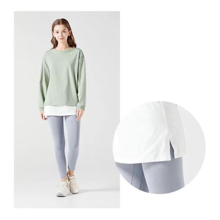 付け裾 つけ裾 レディース フェイクレイヤード 重ね着風 スリット入り ウエストゴム 無地 単色 シンプル 体型カバー トップス レイヤード風 女性用 | plusnao | 07