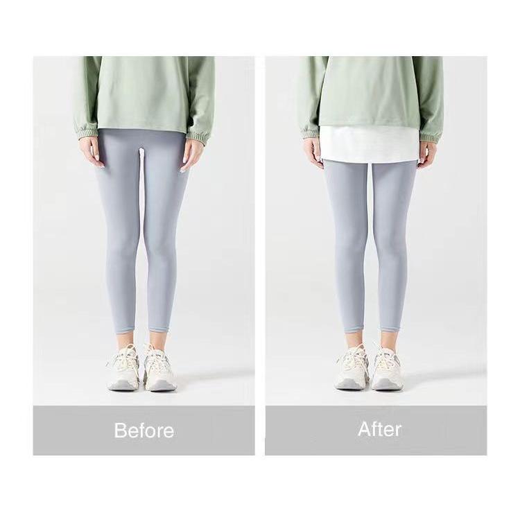 付け裾 つけ裾 レディース フェイクレイヤード 重ね着風 スリット入り ウエストゴム 無地 単色 シンプル 体型カバー トップス レイヤード風 女性用 | plusnao | 08