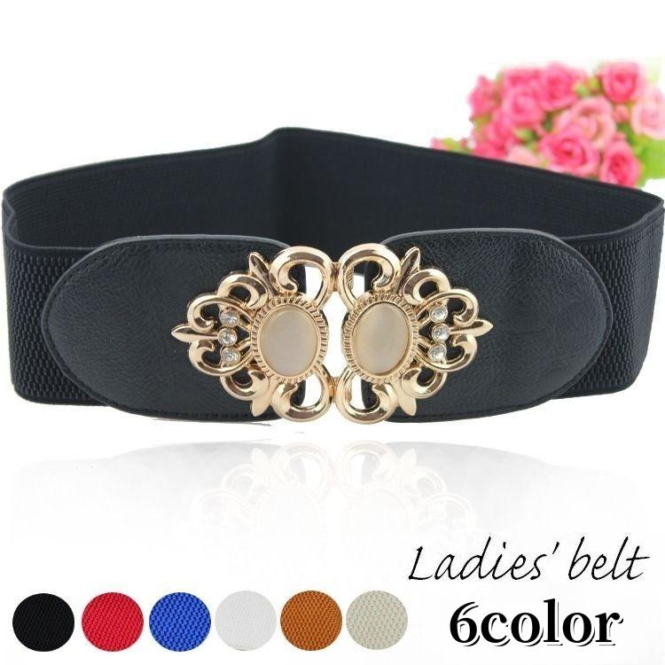 サッシュベルト レディース 女性用 フェイクレザー ゴム ストーン  