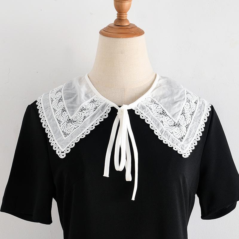 つけ襟 付け襟 レース レディース 女性 婦人 ファッション小物 ビッグカラー 角襟 リボン 紐 ナチュラル 重ね付け アクセント 取り外し レイヤー | plusnao | 01