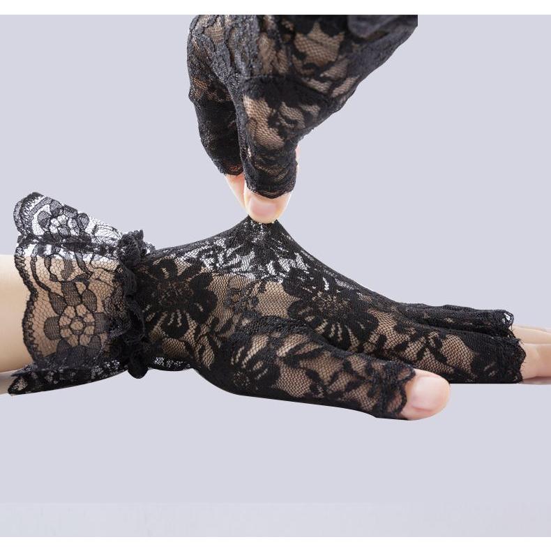 plusnao 手袋 グローブ レディース 指切り ショート 花柄 総