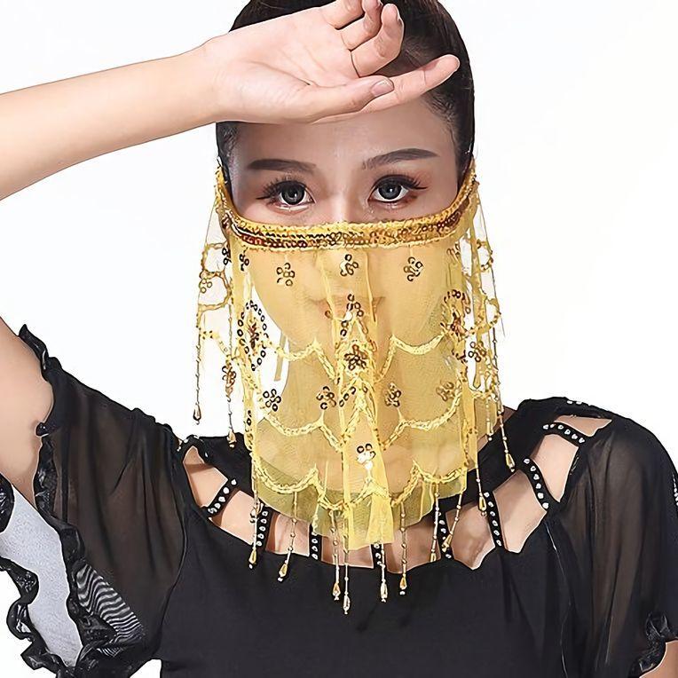 フェイスベール ヴェール ベリーダンス アラビアンダンス 衣装 マスク チュール スパンコール キラキラ オリエンタル ステージ衣装 ダンス衣装 仮装 | plusnao | 01