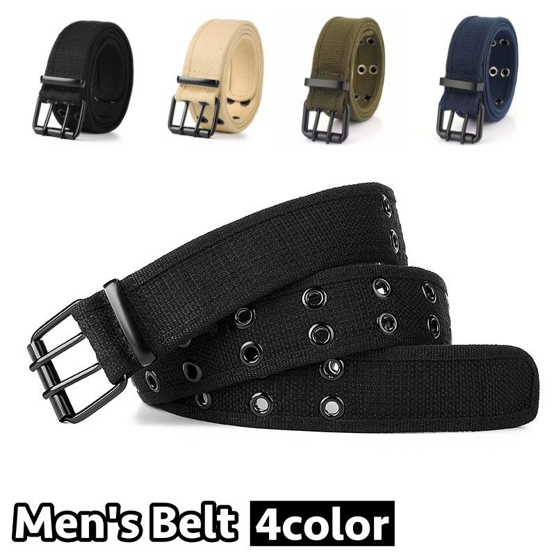 ベルト ダブルピン 115cm メンズ 男性用 ダブルホール 帆布 キャンバス 幅広 太め カジュアル シンプル 無地 ファッション小物 おしゃれ | plusnao