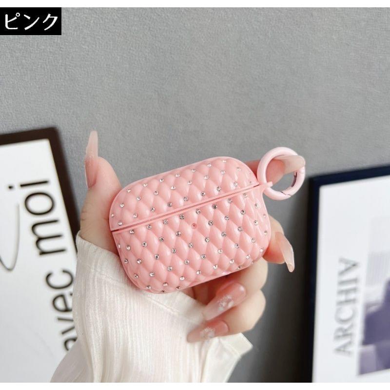 AirPodsケースカバー AirPodsPro キルティング風 ラインストーン