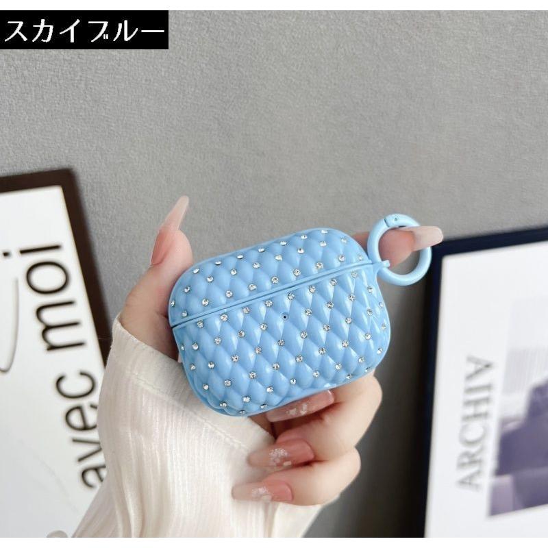 AirPodsケースカバー AirPodsPro キルティング風 ラインストーン
