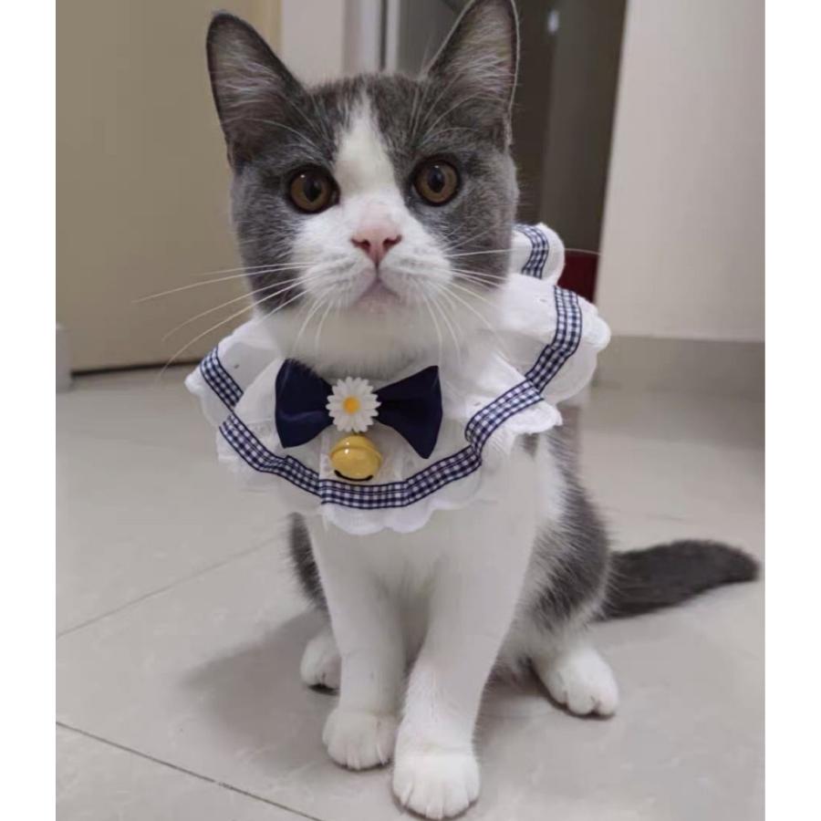 新品 ペット用犬猫つけ襟よだれかけチェックフリルリボン