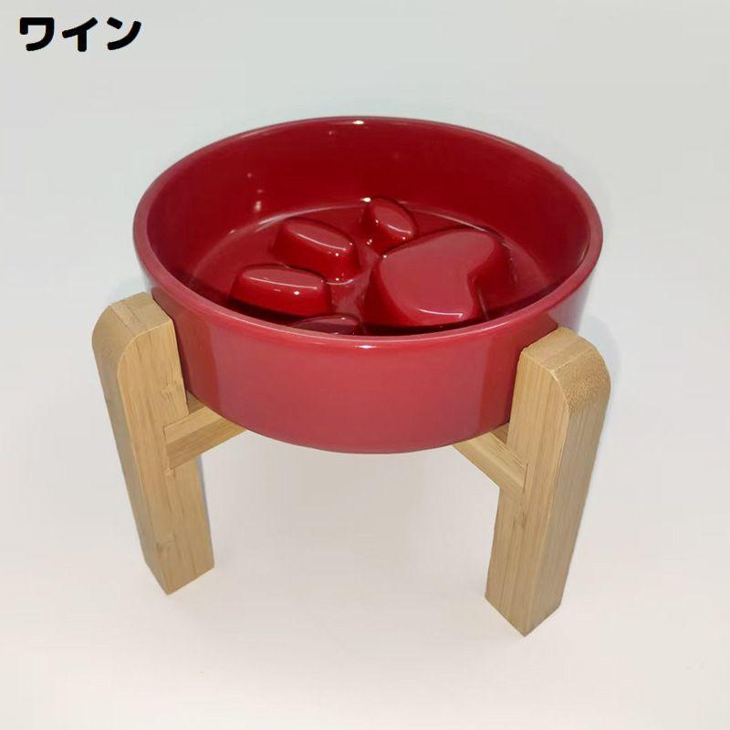 ペット用食器 フードボウル 陶器製 木製 竹製スタンド付き 餌入れ エサ