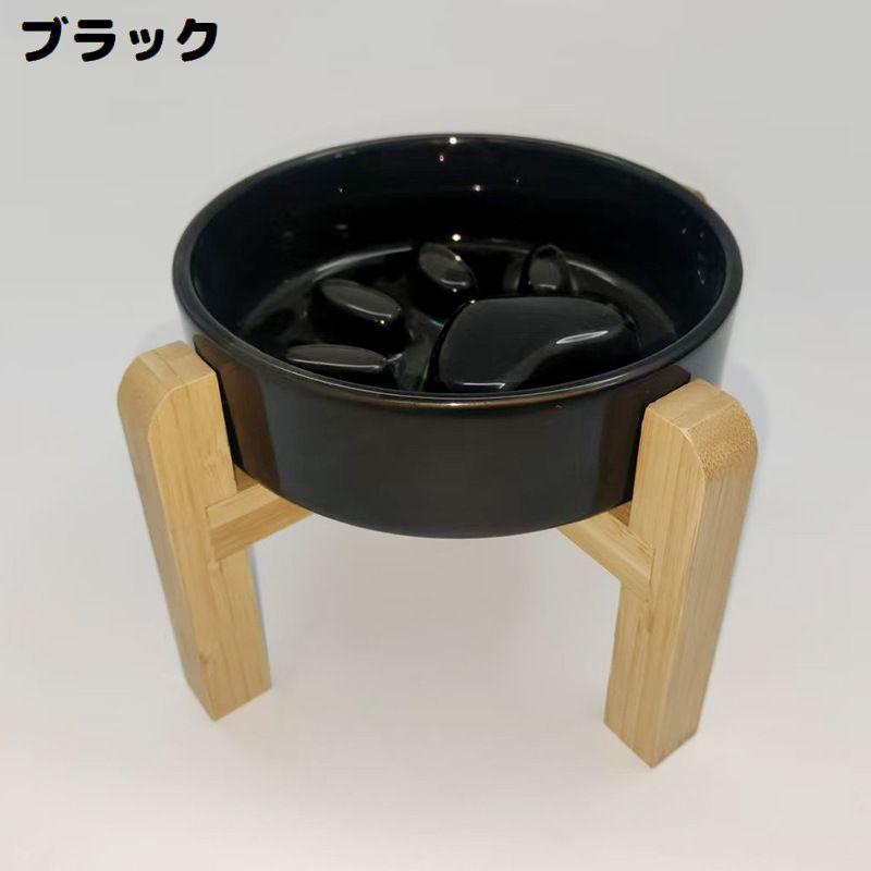 ペット用食器 フードボウル 陶器製 木製 竹製スタンド付き 餌入れ エサ