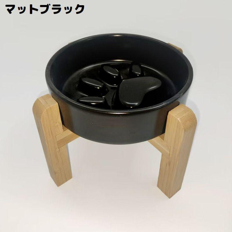 ペット用食器 フードボウル 陶器製 木製 竹製スタンド付き 餌入れ エサ