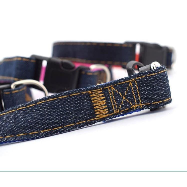 首輪 カラー 犬用 猫用 ペット用品 ワンタッチバックル 簡単装着 デニム Dカン付き 長さ調節可能 カジュアル 可愛い 散歩グッズ お出掛け イヌ用 | plusnao | 08