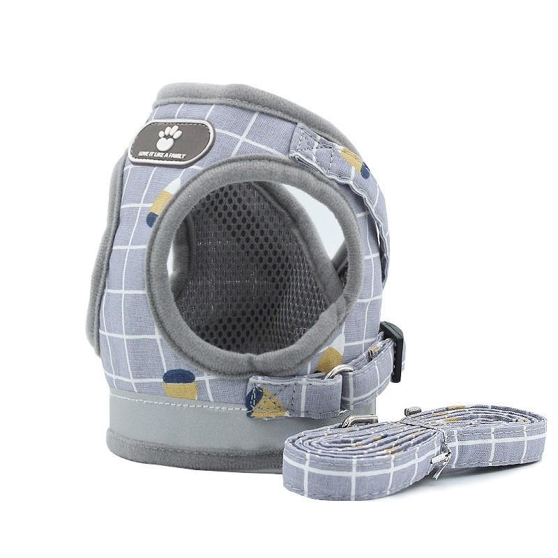 ハーネス リード 2点セット 小型犬 中型犬 イヌ 猫 ネコ ペットグッズ ペット用品 お散歩グッズ 背中開き 背中あき 反射板付き マジック テープ | plusnao | 10