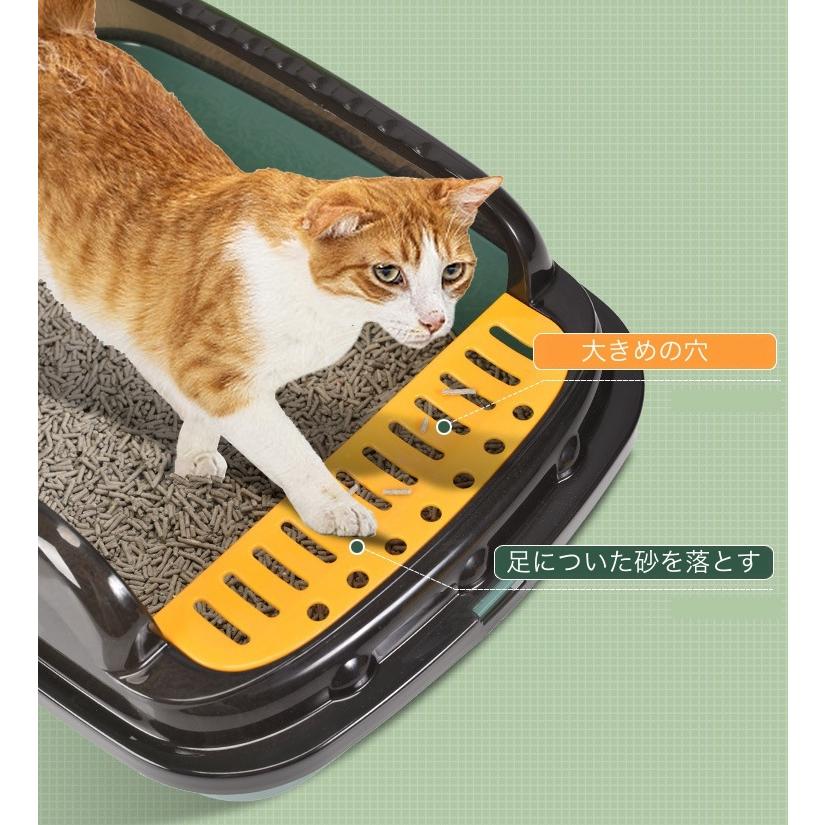 猫用トイレ キャットトイレ 本体 スクエア ハーフ 猫 キャット ペット用品 スコップ付き 洗える シンプル ナチュラル 猫トイレ ゆったり トレー｜plusnao｜04