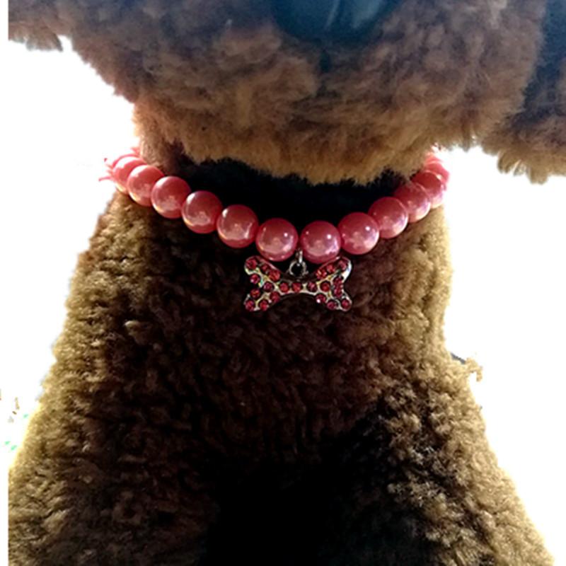 ペット用チョーカー ネックレス フェイクパール リボン型チャーム 犬用