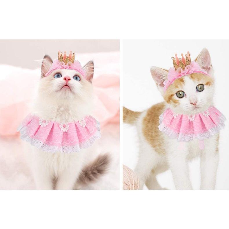 一番の ペット用帽子 スタイ 2点セット かぶりもの よだれかけ 猫用 犬用 フェイクパール 紐結び 首飾り つけ襟 ペット用品 レース 王冠 コスチューム1 3円 Aynaelda Com