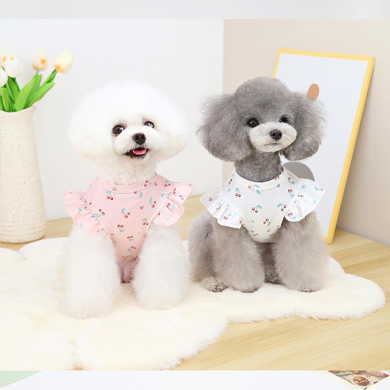 犬服 SS わんこの普段着　ピンクのさくらんぼ ドッグウェア ペットウェア 犬服 小型犬 犬用 犬 服 袖あり フリル