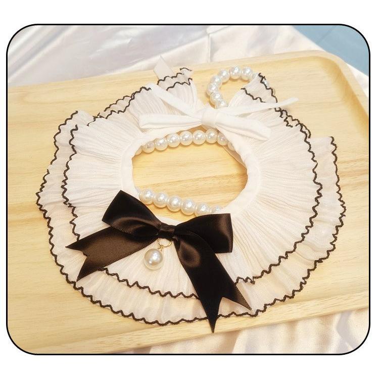 送料無料！レースのリボンつけ襟スタイ(イエロー)