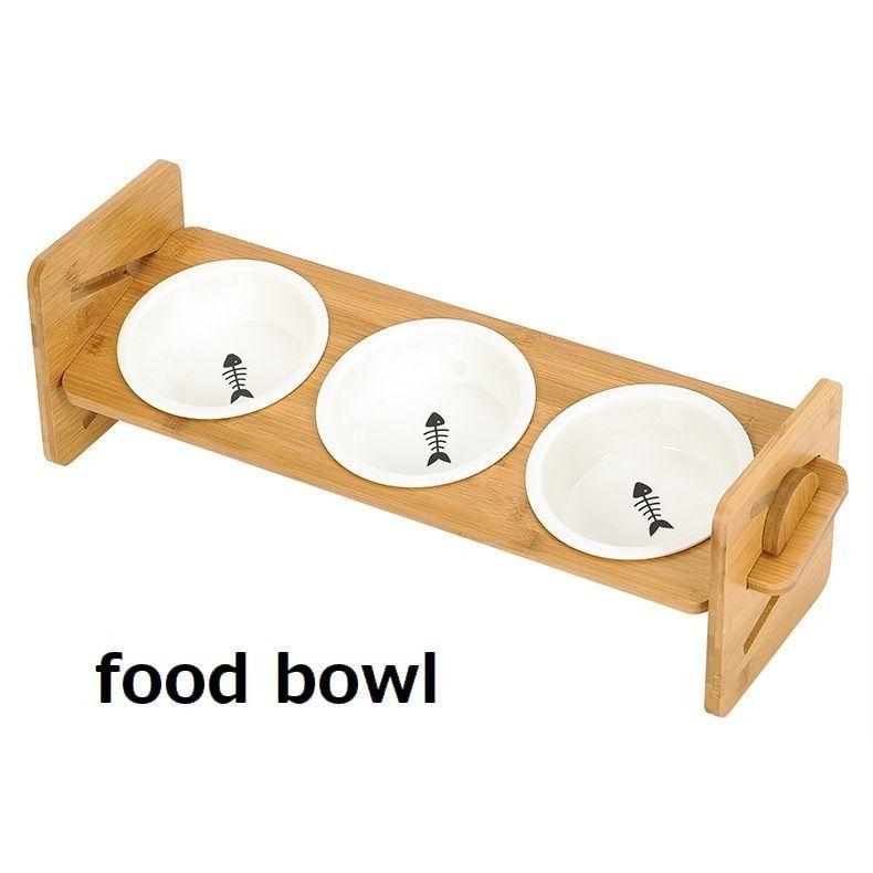 フードボウル 猫用 犬用 猫食器 犬食器 3連 ペット ごはん皿 セラミック かわいい イラスト 台付き 高さ調節 調節可能 竹製 組み立て