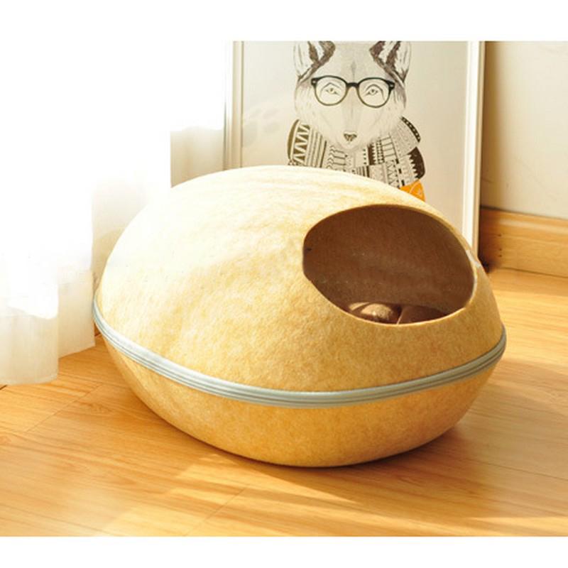 ペットベッド ペットハウス クッション付き 猫ベッド 犬ベッド 猫用品 犬用品 ペット用品 寝床 寝具 中綿入り フェルト素材 ドーム型 卵型 肉球｜plusnao｜10